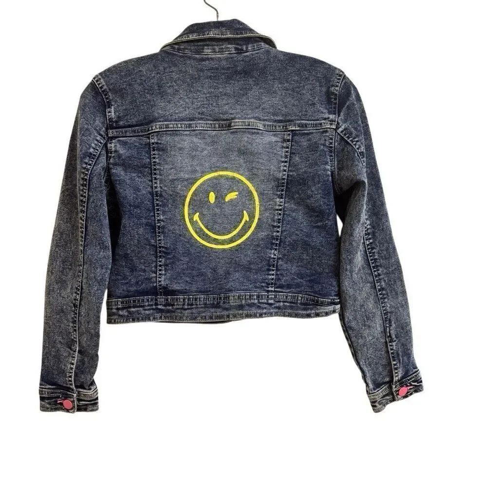 SmileyWorld Denim Jacket Yellow Smile Girls Size 14